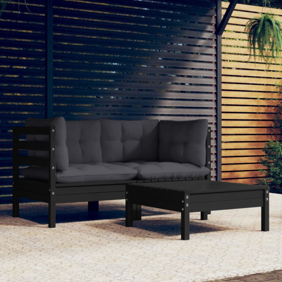 vidaXL 3-delige Loungeset met antracietkleurige kussens grenenhout vidaXL 3-delige Loungeset met antracietkleurige kussens grenenhout afbeelding 1