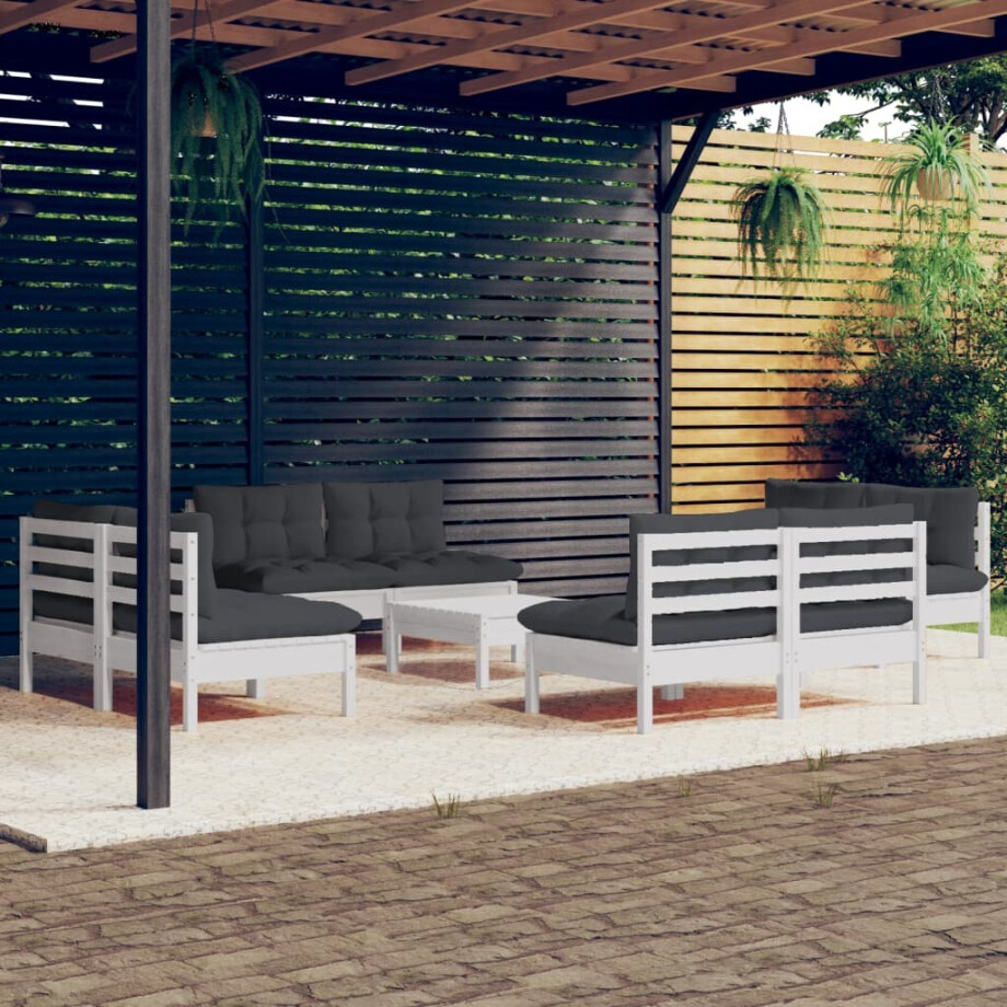 vidaXL 9-delige Loungeset met antracietkleurige kussens grenenhout vidaXL 9-delige Loungeset met antracietkleurige kussens grenenhout afbeelding 1
