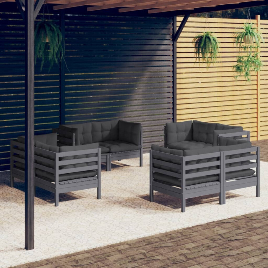 vidaXL 8-delige Loungeset met antracietkleurige kussens grenenhout afbeelding 1