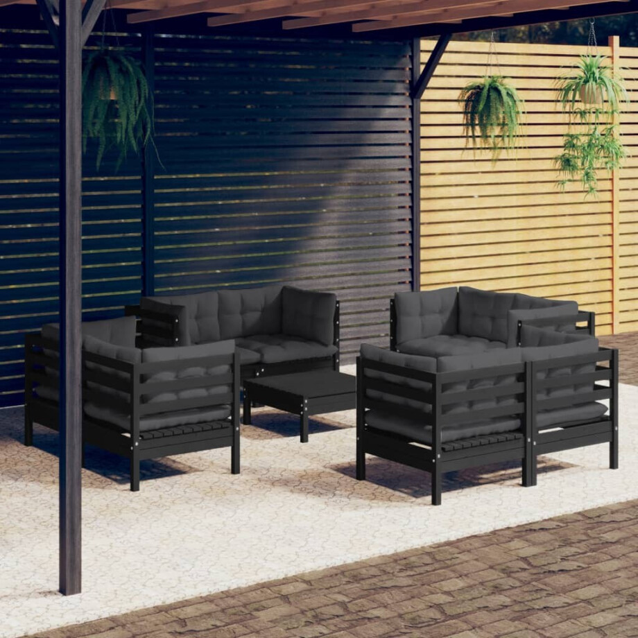 vidaXL 9-delige Loungeset met antracietkleurige kussens grenenhout vidaXL 9-delige Loungeset met antracietkleurige kussens grenenhout afbeelding 1