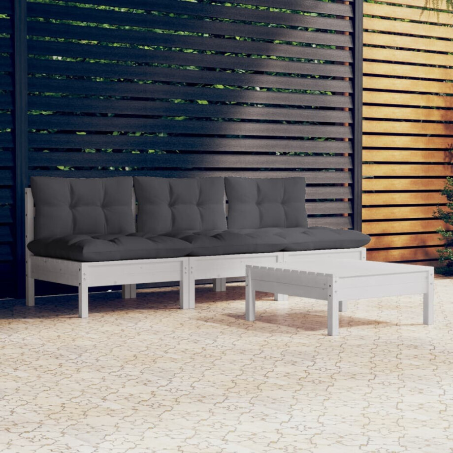 vidaXL 4-delige Loungeset met antracietkleurige kussens grenenhout vidaXL 4-delige Loungeset met antracietkleurige kussens grenenhout afbeelding 1