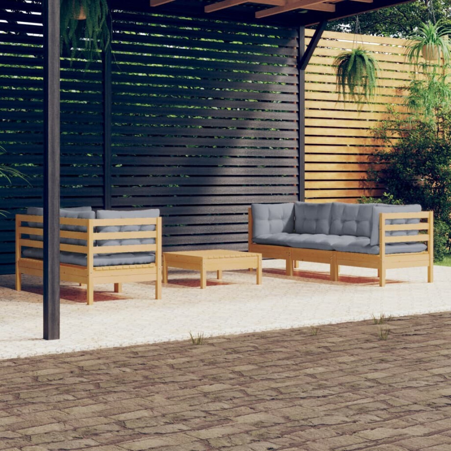 vidaXL 6-delige Loungeset met grijze kussens grenenhout afbeelding 1
