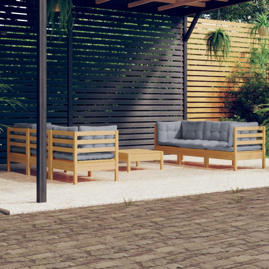 vidaXL 7-delige Loungeset met grijze kussens grenenhout afbeelding 1