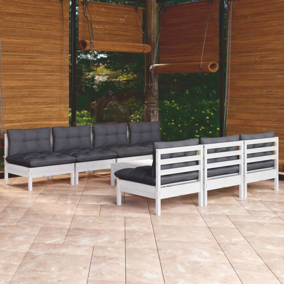 vidaXL 8-delige Loungeset met antracietkleurige kussens grenenhout afbeelding 1