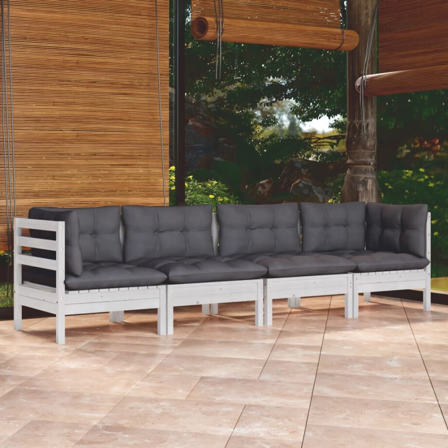 vidaXL 4-delige Loungeset met kussens massief grenenhout afbeelding 1
