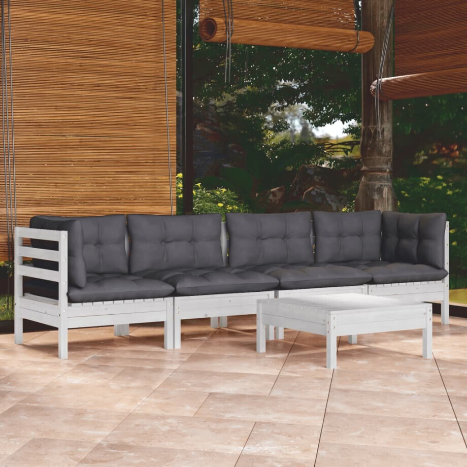 vidaXL 5-delige Loungeset met kussens massief grenenhout vidaXL 5-delige Loungeset met kussens massief grenenhout afbeelding 1