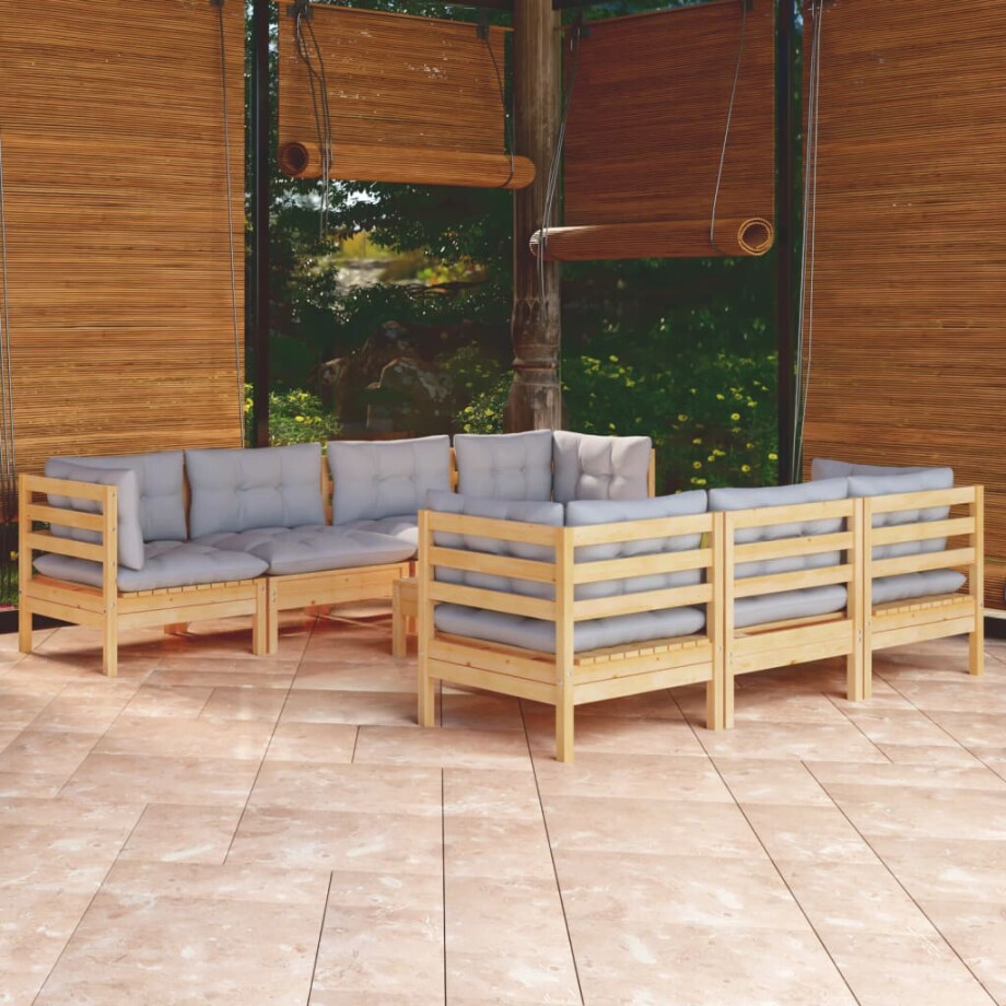 vidaXL 8-delige Loungeset met grijze kussens massief grenenhout afbeelding 1