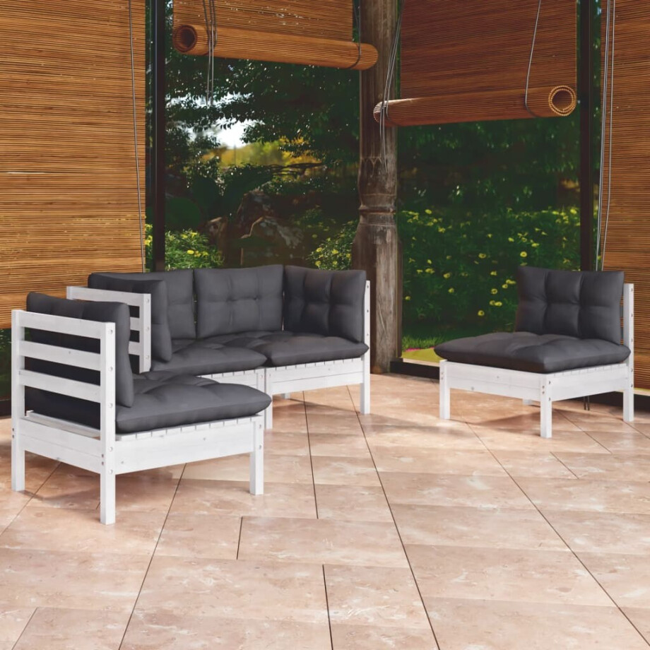 vidaXL 4-delige Loungeset met kussens massief grenenhout afbeelding 1