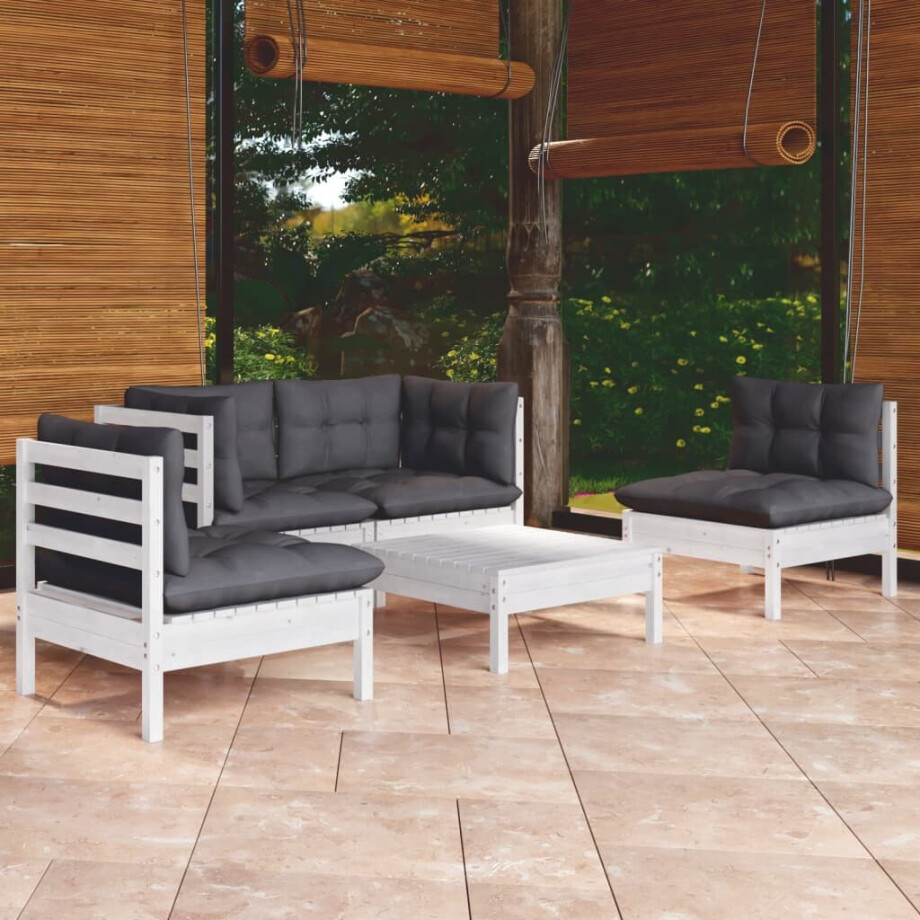 vidaXL 5-delige Loungeset met kussens massief grenenhout vidaXL 5-delige Loungeset met kussens massief grenenhout afbeelding 1