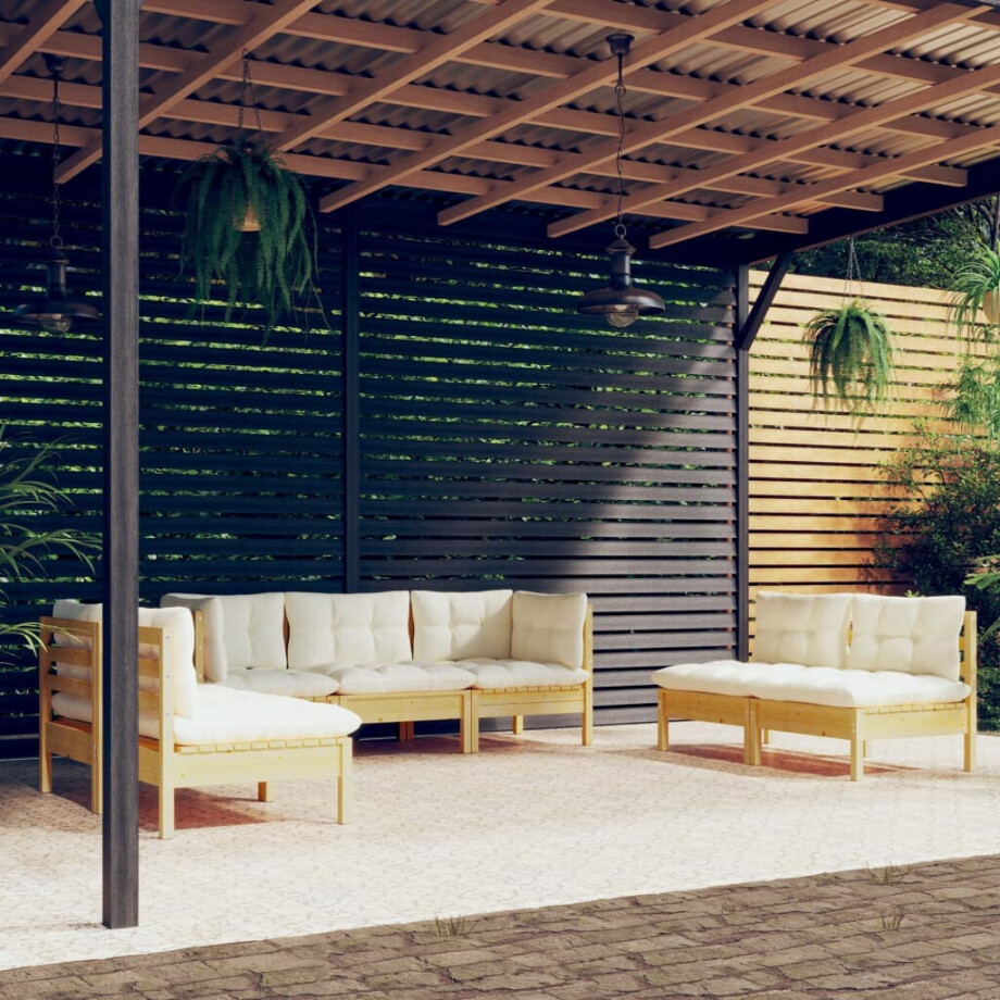 vidaXL 7-delige Loungeset met crèmekleurige kussens massief grenenhout vidaXL 7-delige Loungeset met crèmekleurige kussens massief grenenhout afbeelding 1