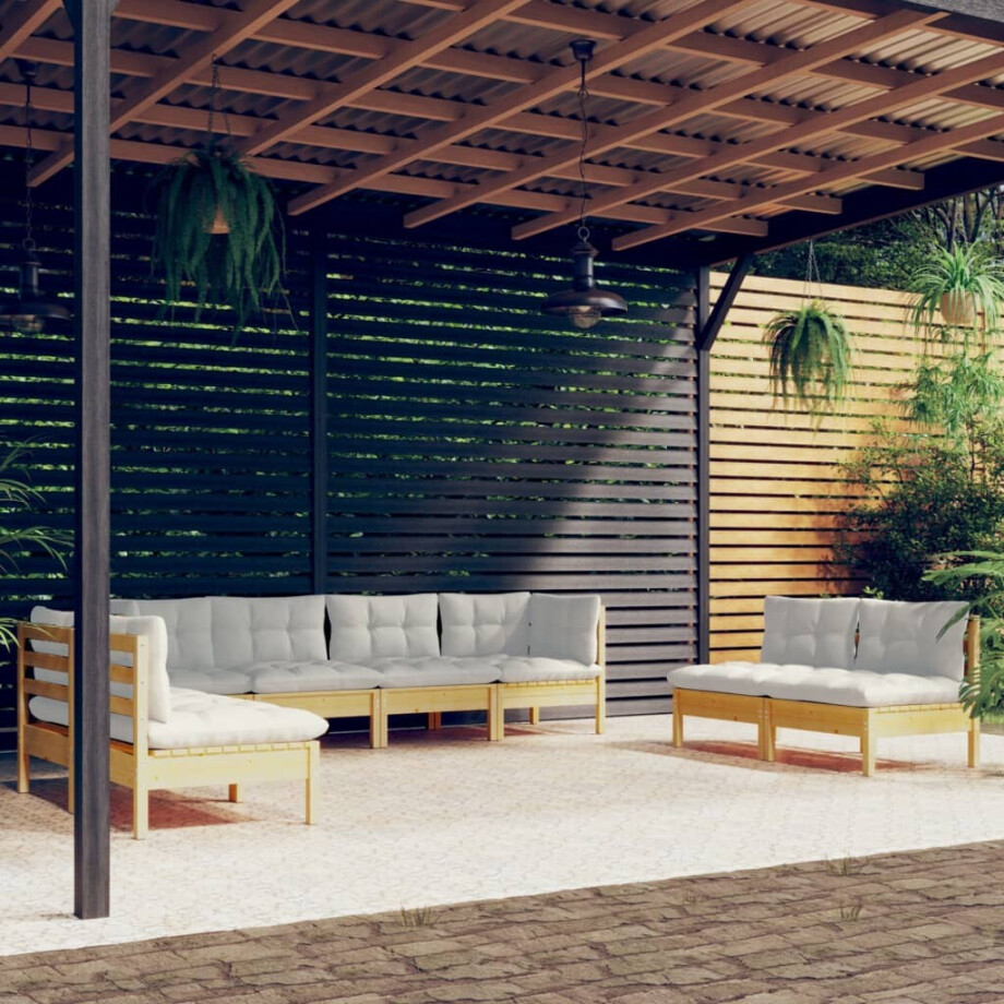 vidaXL 8-delige Loungeset met crèmekleurige kussens massief grenenhout afbeelding 1