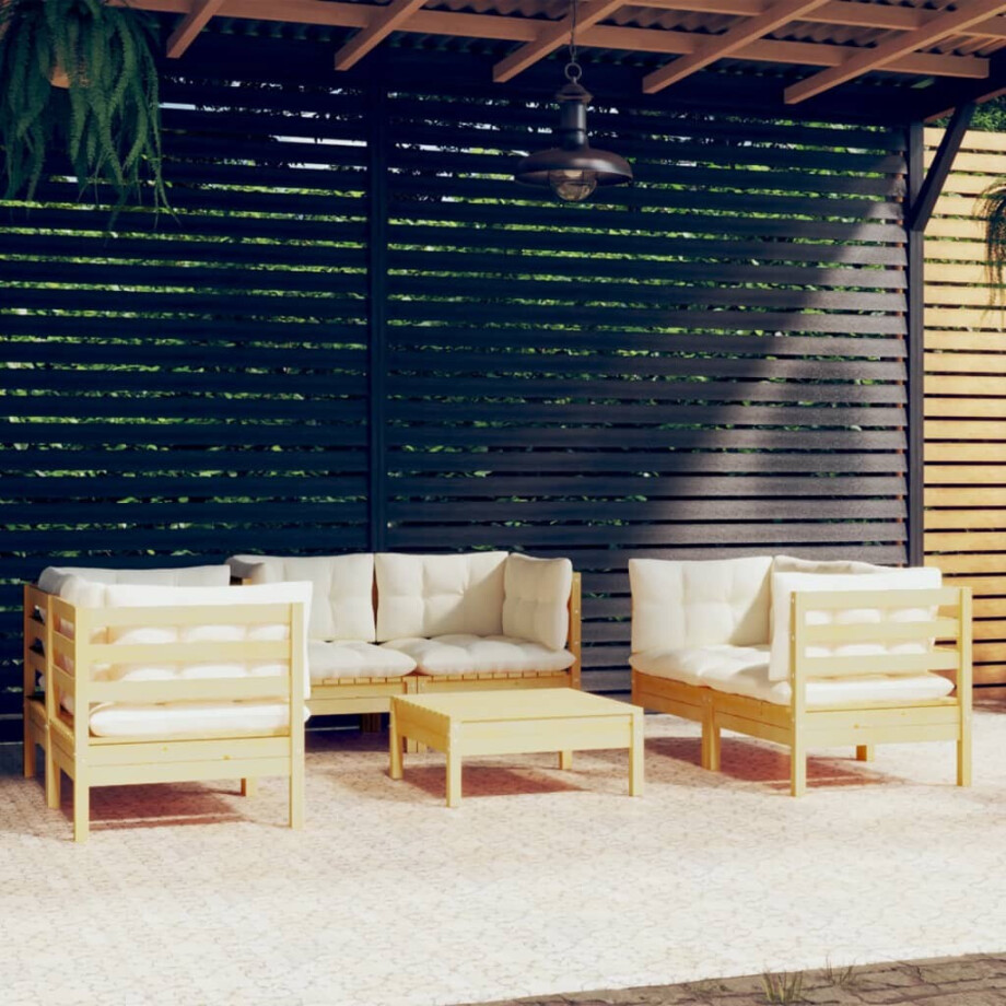 vidaXL 7-delige Loungeset met crèmekleurige kussens massief grenenhout afbeelding 1
