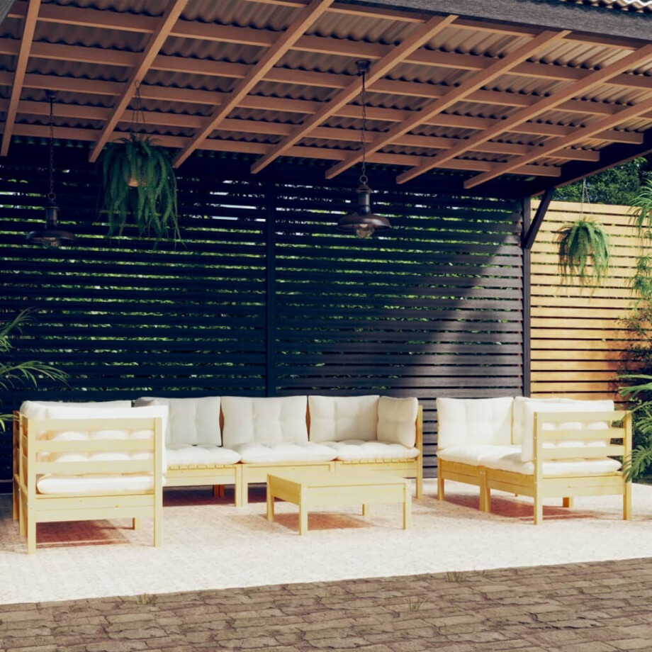 vidaXL 8-delige Loungeset met crèmekleurige kussens massief grenenhout afbeelding 1