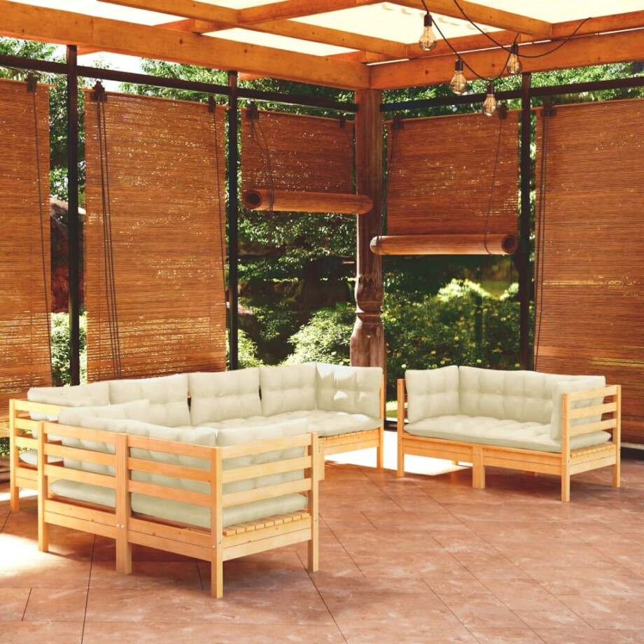 vidaXL 8-delige Loungeset met crèmekleurige kussens massief grenenhout afbeelding 1