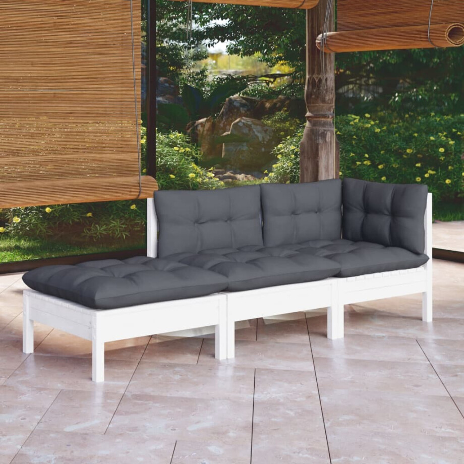 vidaXL 3-delige Loungeset met kussens massief grenenhout vidaXL 3-delige Loungeset met kussens massief grenenhout afbeelding 1