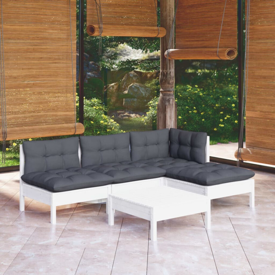 vidaXL 5-delige Loungeset met kussens grenenhout wit afbeelding 1