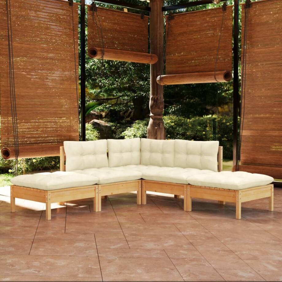 vidaXL 5-delige Loungeset met crèmekleurige kussens grenenhout afbeelding 1
