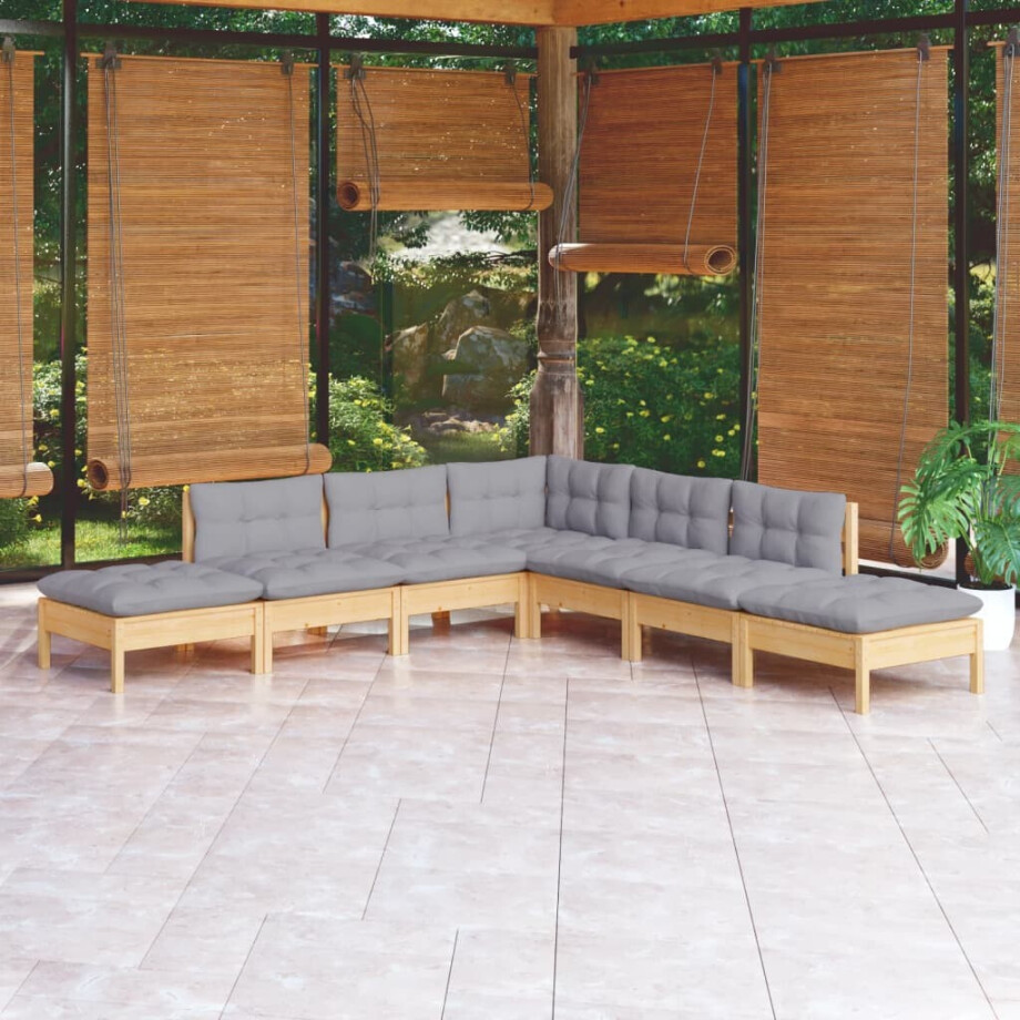 vidaXL 7-delige Loungeset met grijze kussens grenenhout afbeelding 1