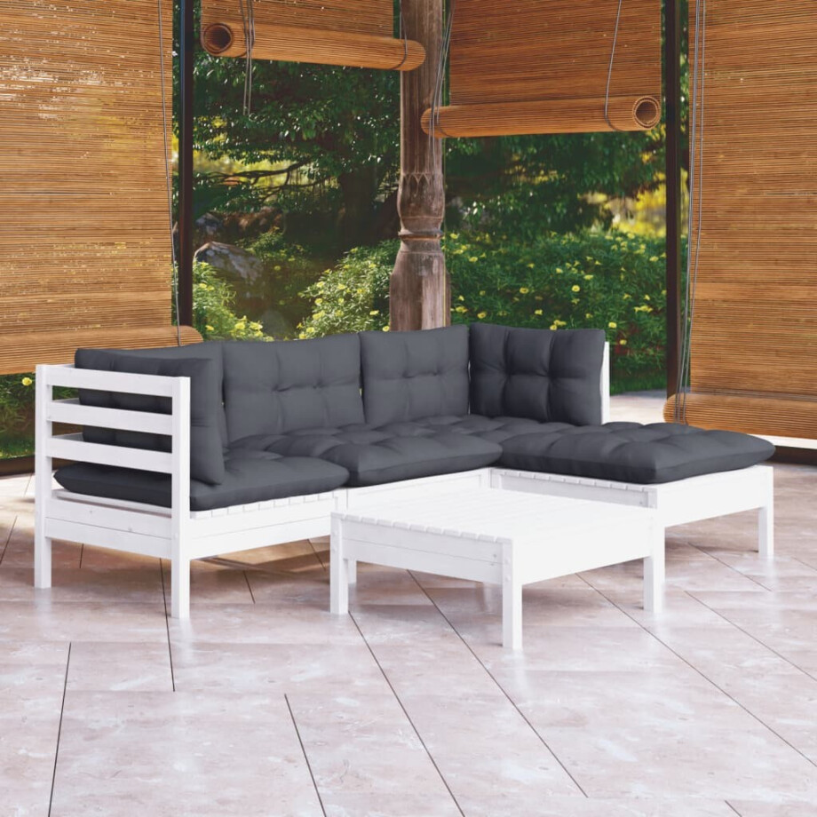 vidaXL 5-delige Loungeset met kussens grenenhout wit vidaXL 5-delige Loungeset met kussens grenenhout wit afbeelding 1