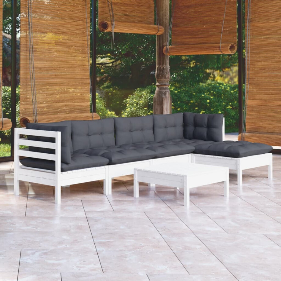 vidaXL 6-delige Loungeset met kussens grenenhout wit vidaXL 6-delige Loungeset met kussens grenenhout wit afbeelding 1