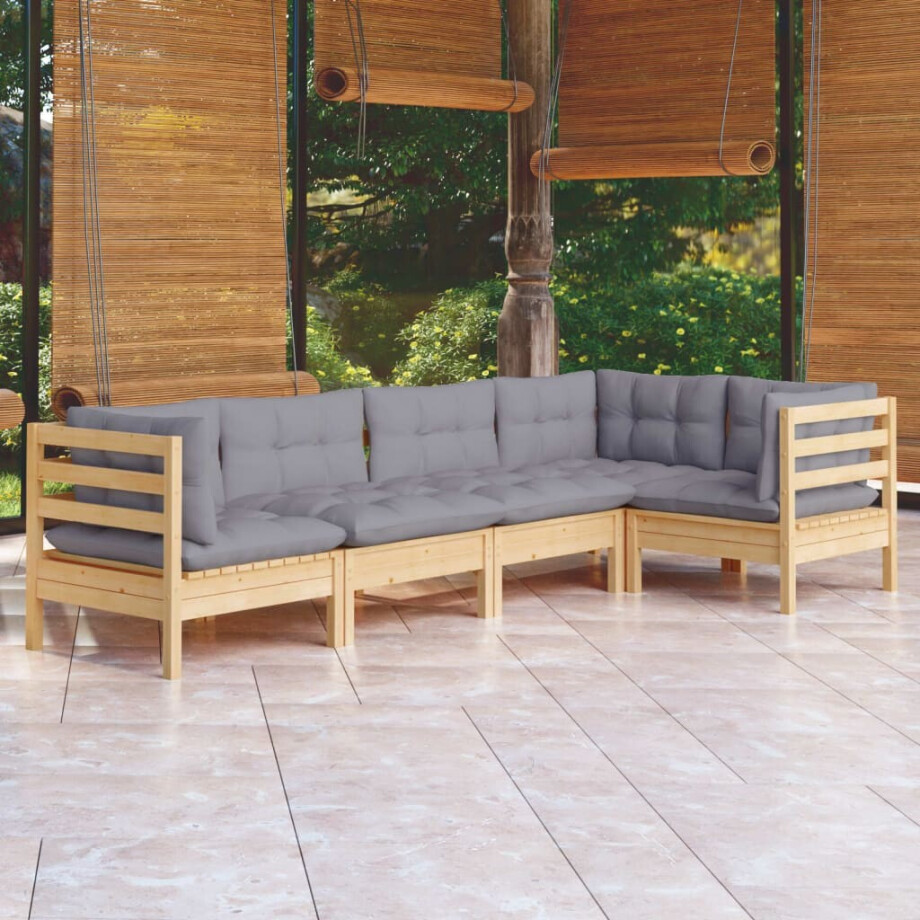 vidaXL 5-delige Loungeset met grijze kussens grenenhout afbeelding 1