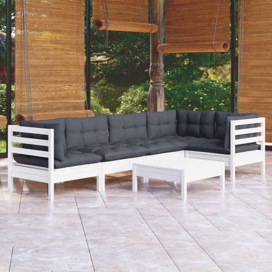 vidaXL 6-delige Loungeset met kussens grenenhout wit afbeelding 1