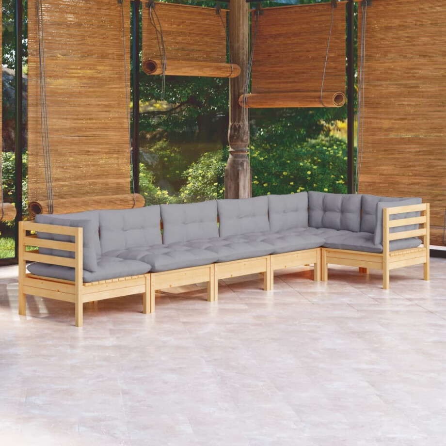 vidaXL 6-delige Loungeset met grijze kussens grenenhout afbeelding 1
