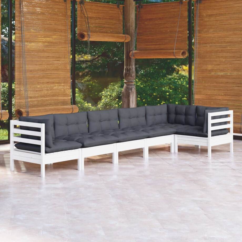 vidaXL 6-delige Loungeset met kussens grenenhout wit afbeelding 1