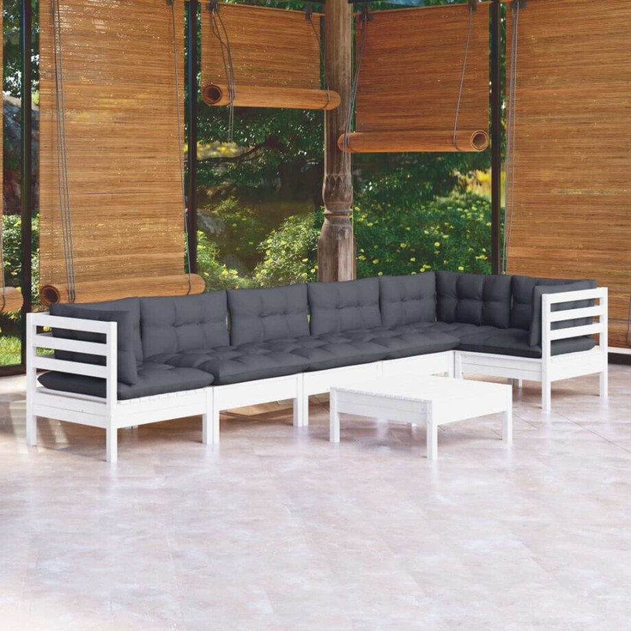 vidaXL 7-delige Loungeset met kussens grenenhout wit afbeelding 1