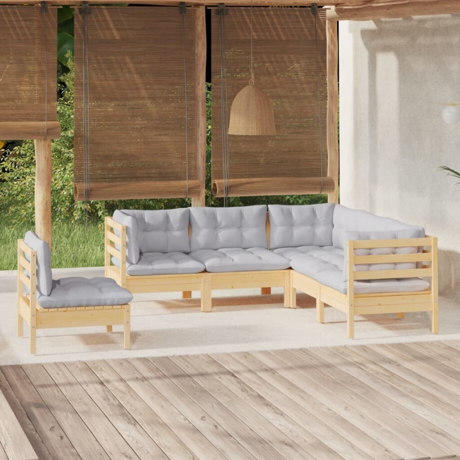 vidaXL 5-delige Loungeset met grijze kussens grenenhout afbeelding 1