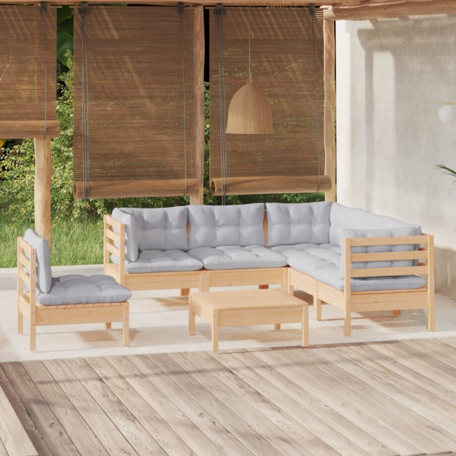 vidaXL 6-delige Loungeset met grijze kussens grenenhout afbeelding 1