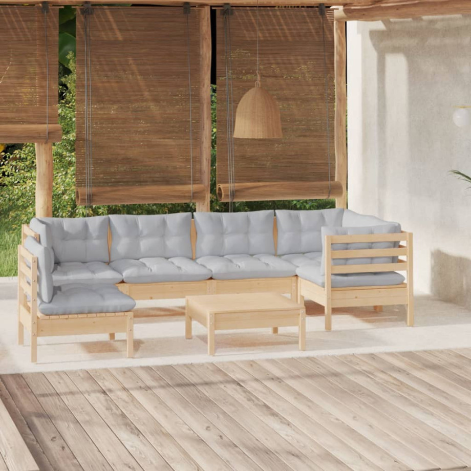 vidaXL 7-delige Loungeset met grijze kussens grenenhout afbeelding 1