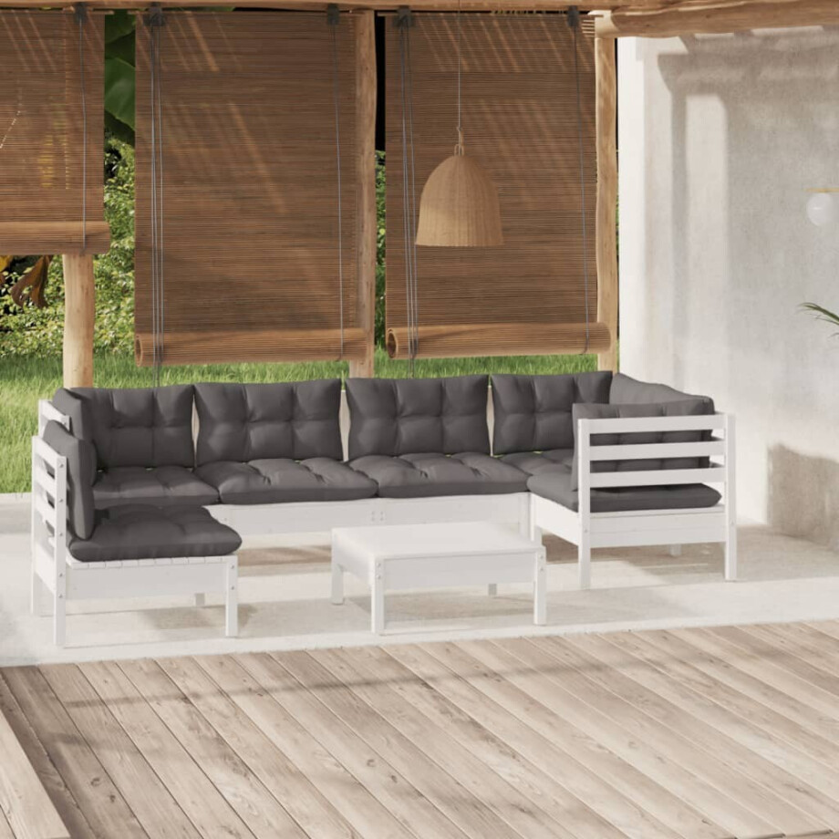 vidaXL 7-delige Loungeset met kussens grenenhout wit afbeelding 1