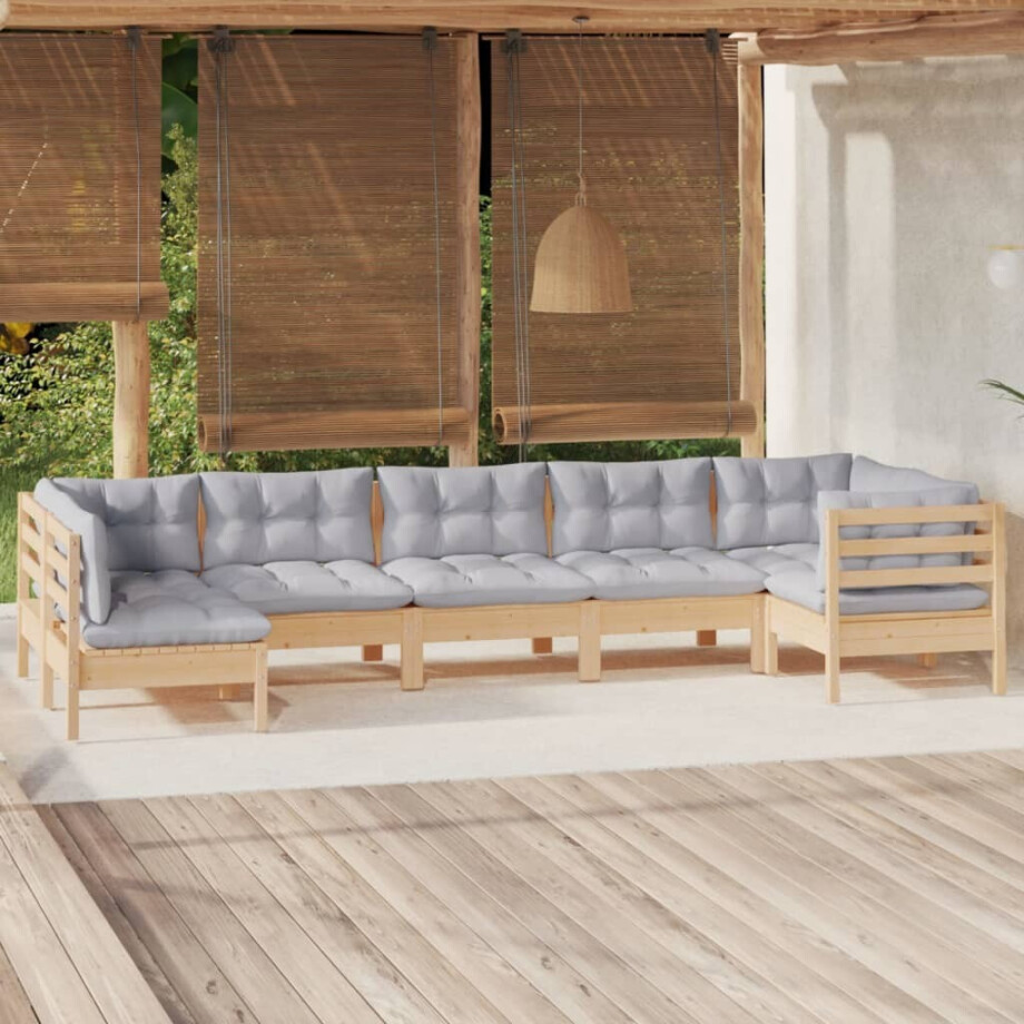 vidaXL 7-delige Loungeset met grijze kussens grenenhout afbeelding 1