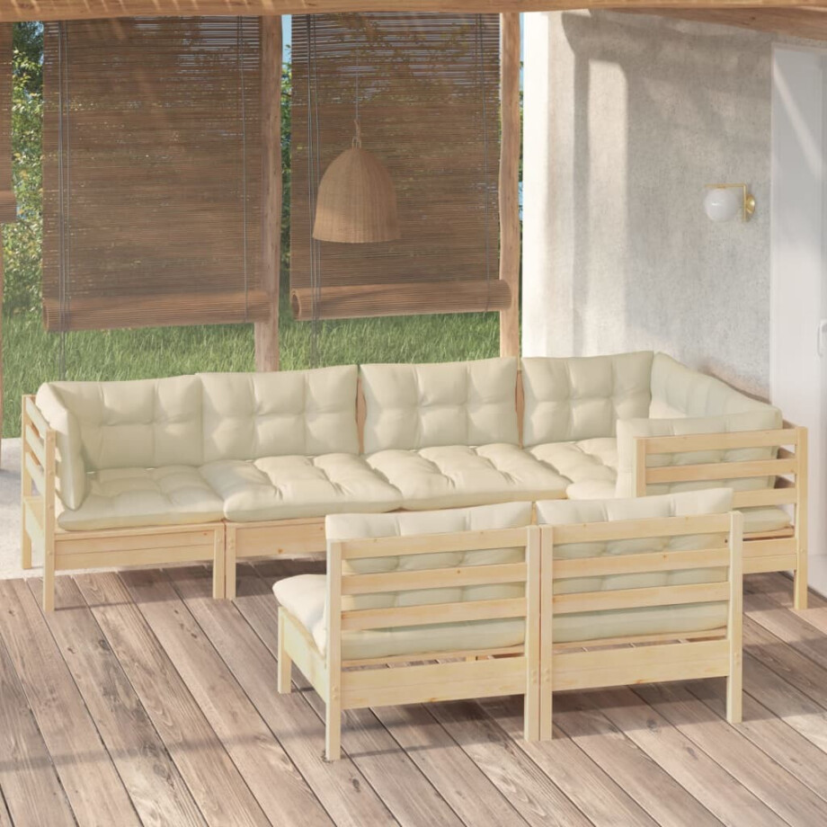 vidaXL 7-delige Loungeset met crèmekleurige kussens massief grenenhout afbeelding 1