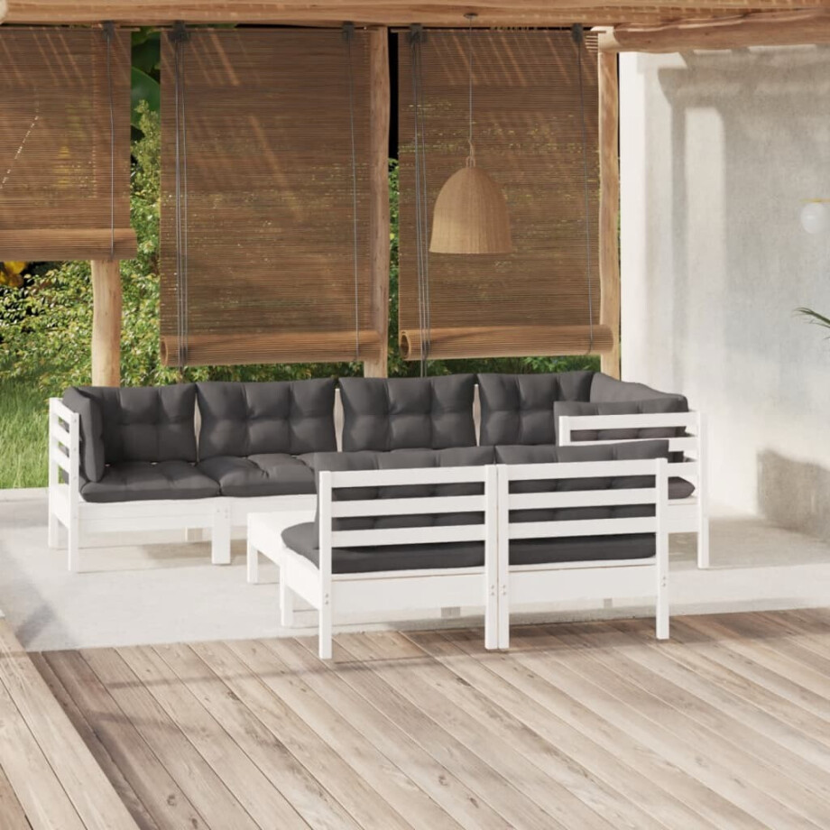 vidaXL 8-delige Loungeset met kussens massief grenenhout wit vidaXL 8-delige Loungeset met kussens massief grenenhout wit afbeelding 1