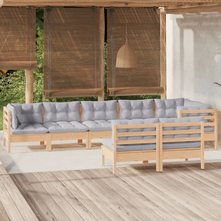 vidaXL 8-delige Loungeset met grijze kussens massief grenenhout afbeelding 1