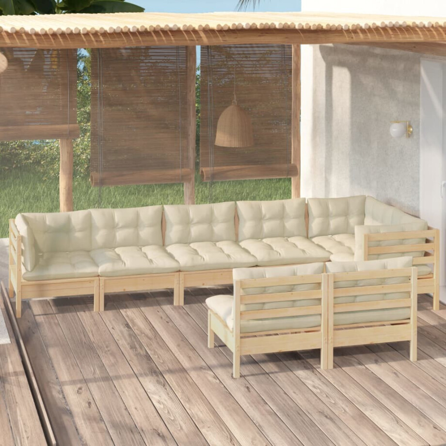 vidaXL 8-delige Loungeset met crèmekleurige kussens massief grenenhout afbeelding 1