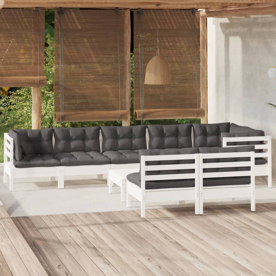 vidaXL 9-delige Loungeset met kussens massief grenenhout wit vidaXL 9-delige Loungeset met kussens massief grenenhout wit afbeelding 1