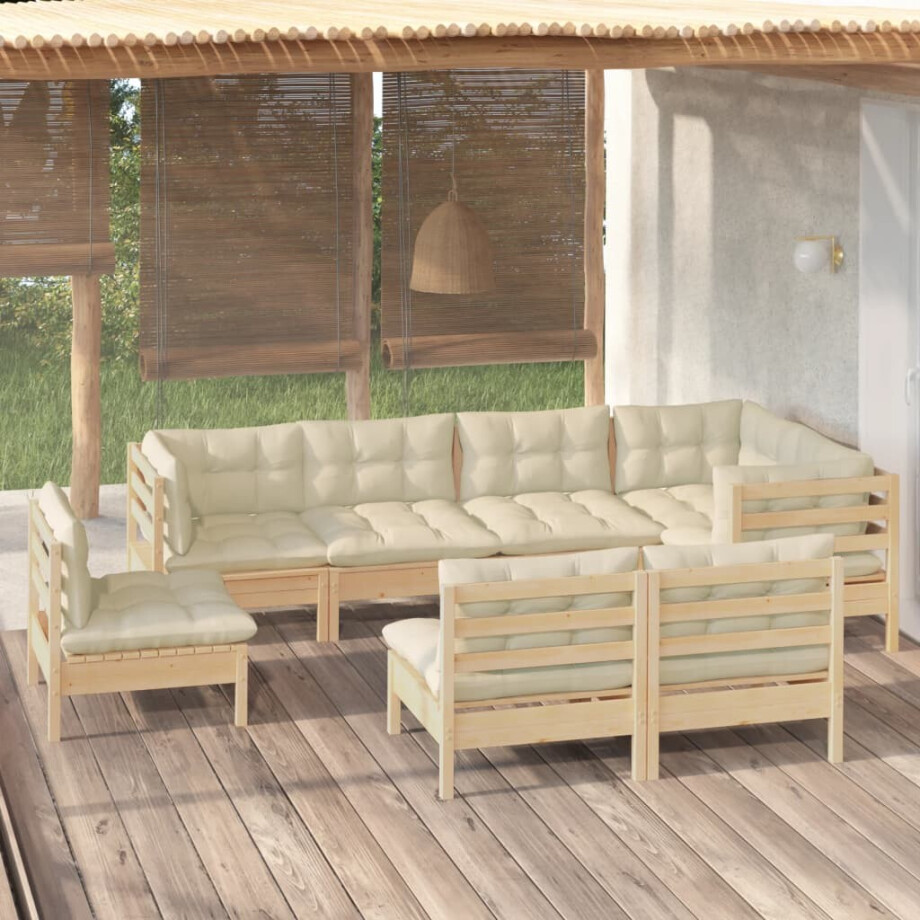 vidaXL 8-delige Loungeset met crèmekleurige kussens massief grenenhout afbeelding 1