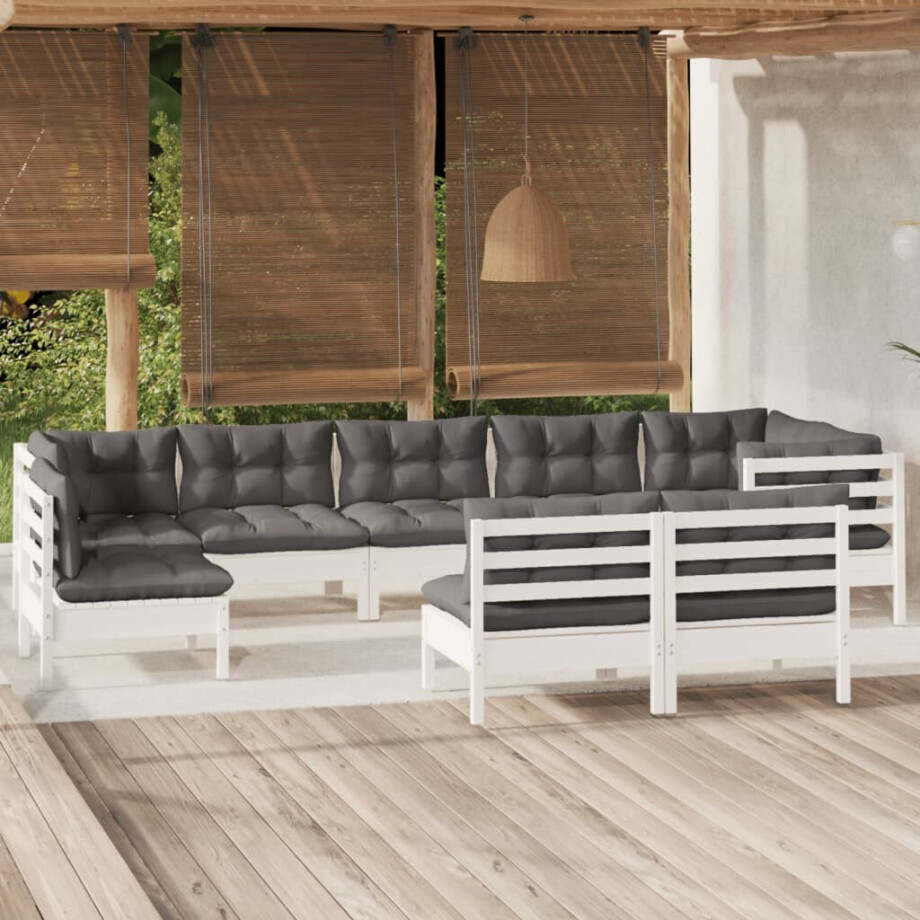 vidaXL 9-delige Loungeset met kussens massief grenenhout wit afbeelding 1