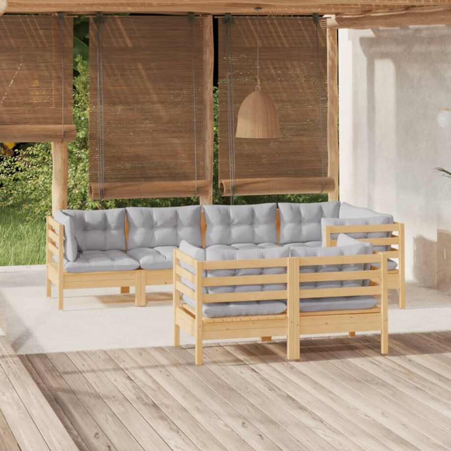 vidaXL 7-delige Loungeset met grijze kussens massief grenenhout afbeelding 1