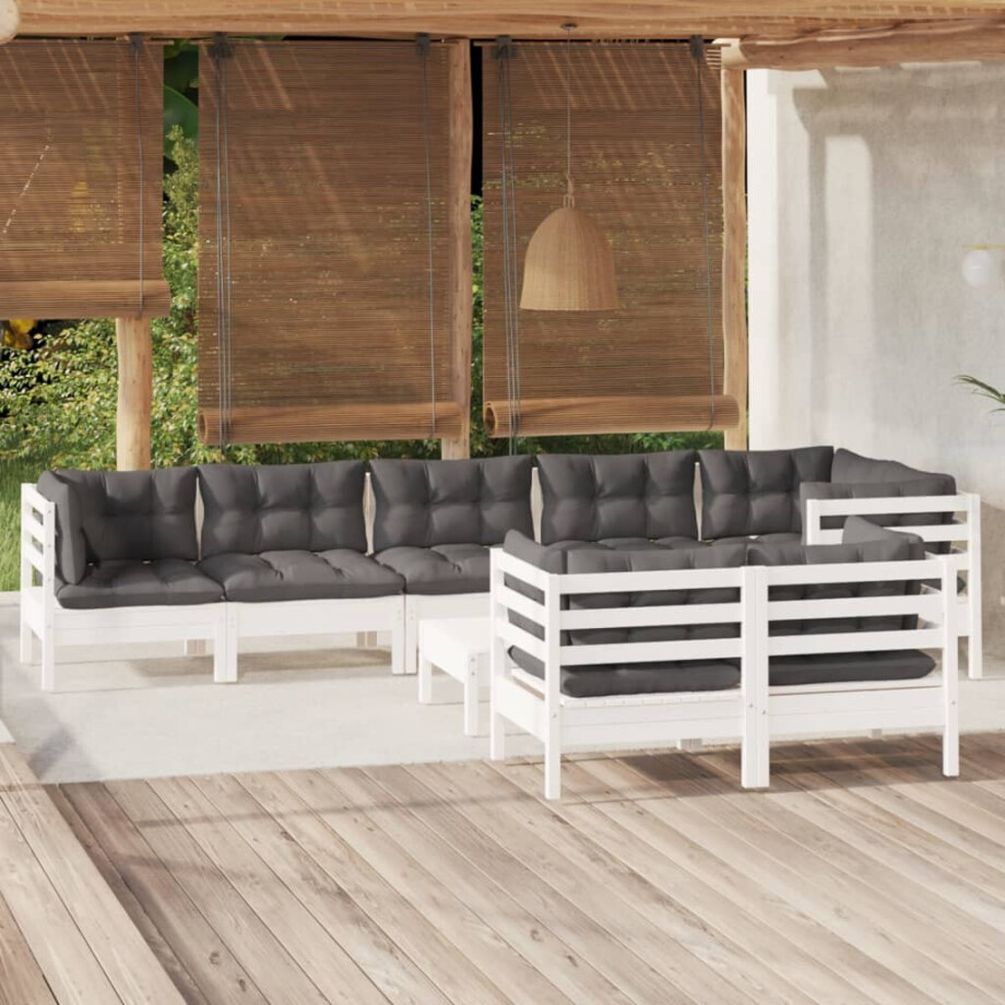 vidaXL 9-delige Loungeset met kussens massief grenenhout wit vidaXL 9-delige Loungeset met kussens massief grenenhout wit afbeelding 1