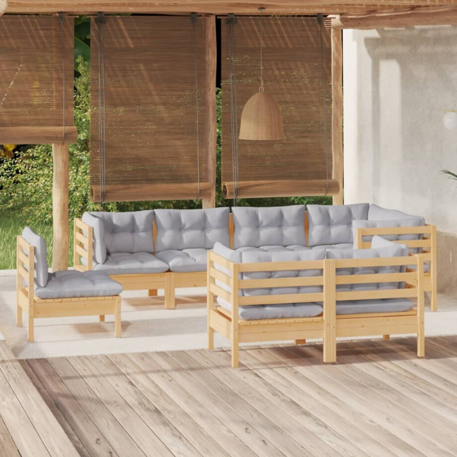 vidaXL 8-delige Loungeset met grijze kussens massief grenenhout afbeelding 1