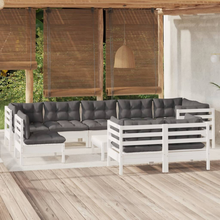 vidaXL 10-delige Loungeset met kussens massief grenenhout wit vidaXL 10-delige Loungeset met kussens massief grenenhout wit afbeelding 1