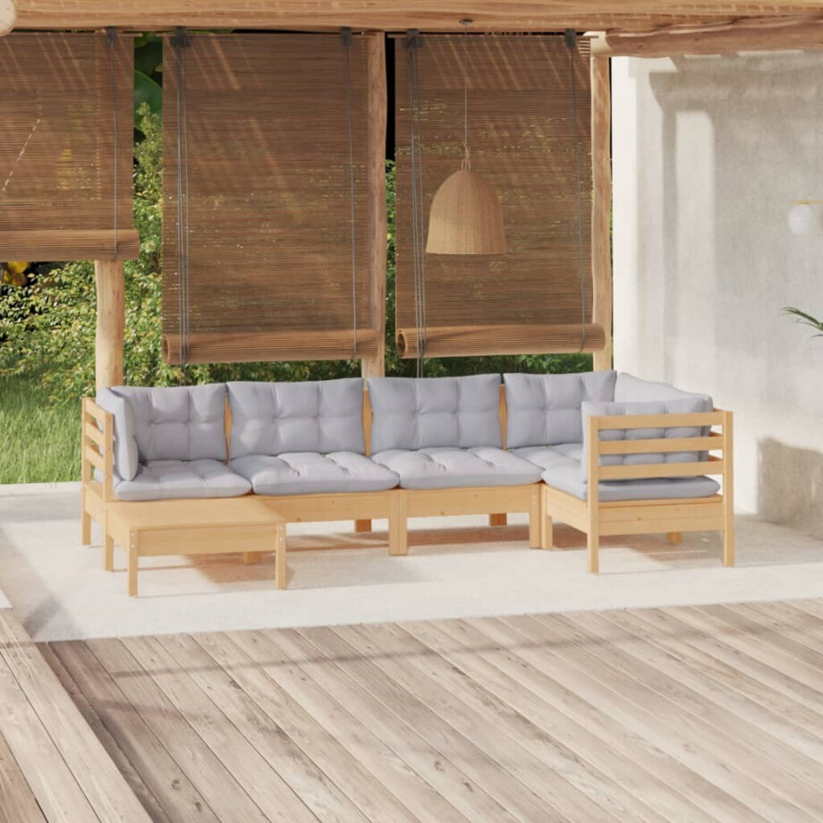 vidaXL 6-delige Loungeset met grijze kussens massief grenenhout afbeelding 1