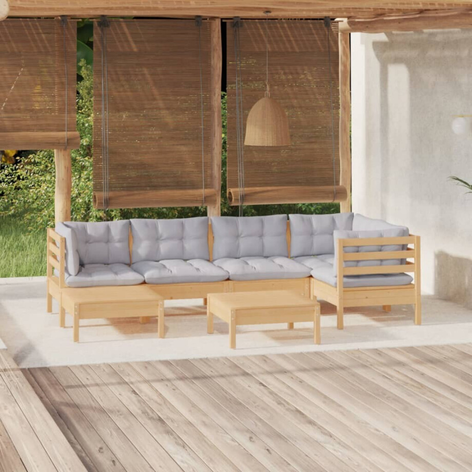 vidaXL 7-delige Loungeset met grijze kussens massief grenenhout afbeelding 1