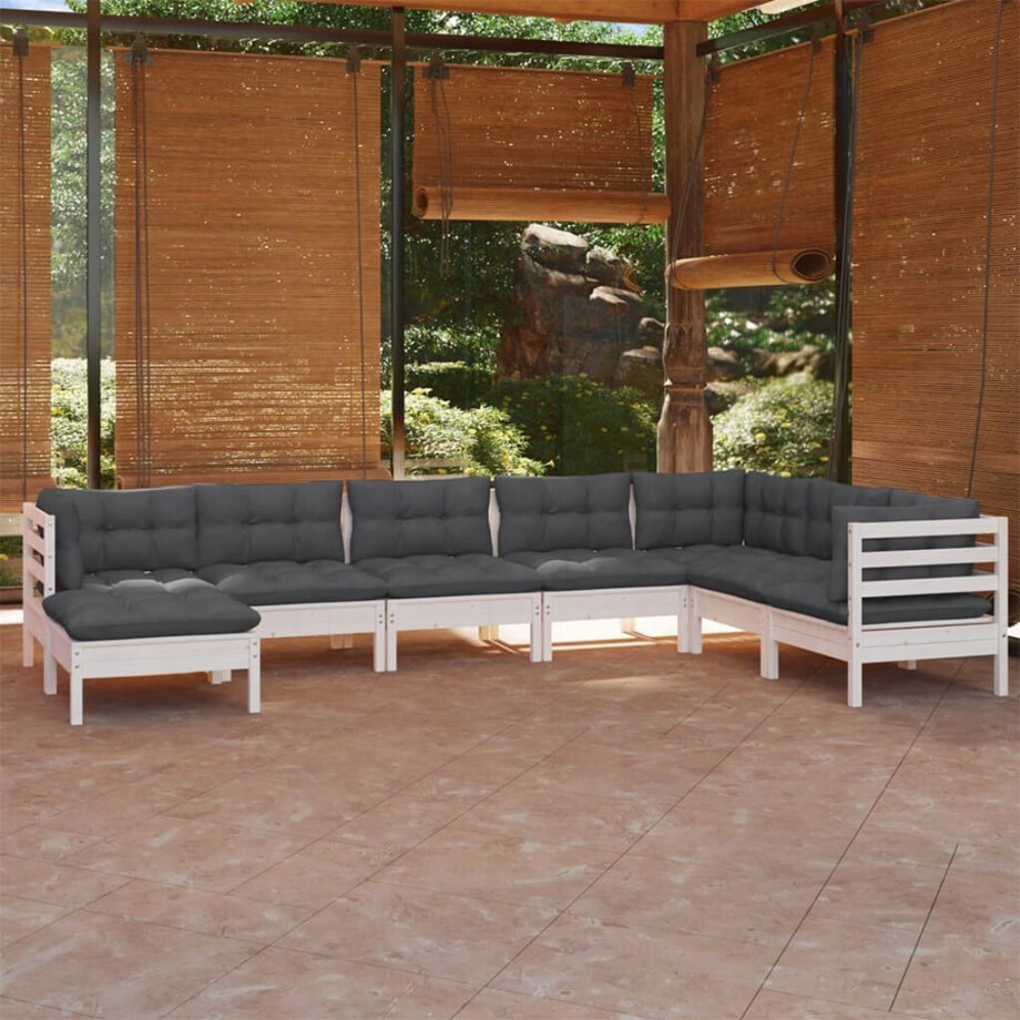 vidaXL 8-delige Loungeset met kussens massief grenenhout wit vidaXL 8-delige Loungeset met kussens massief grenenhout wit afbeelding 1