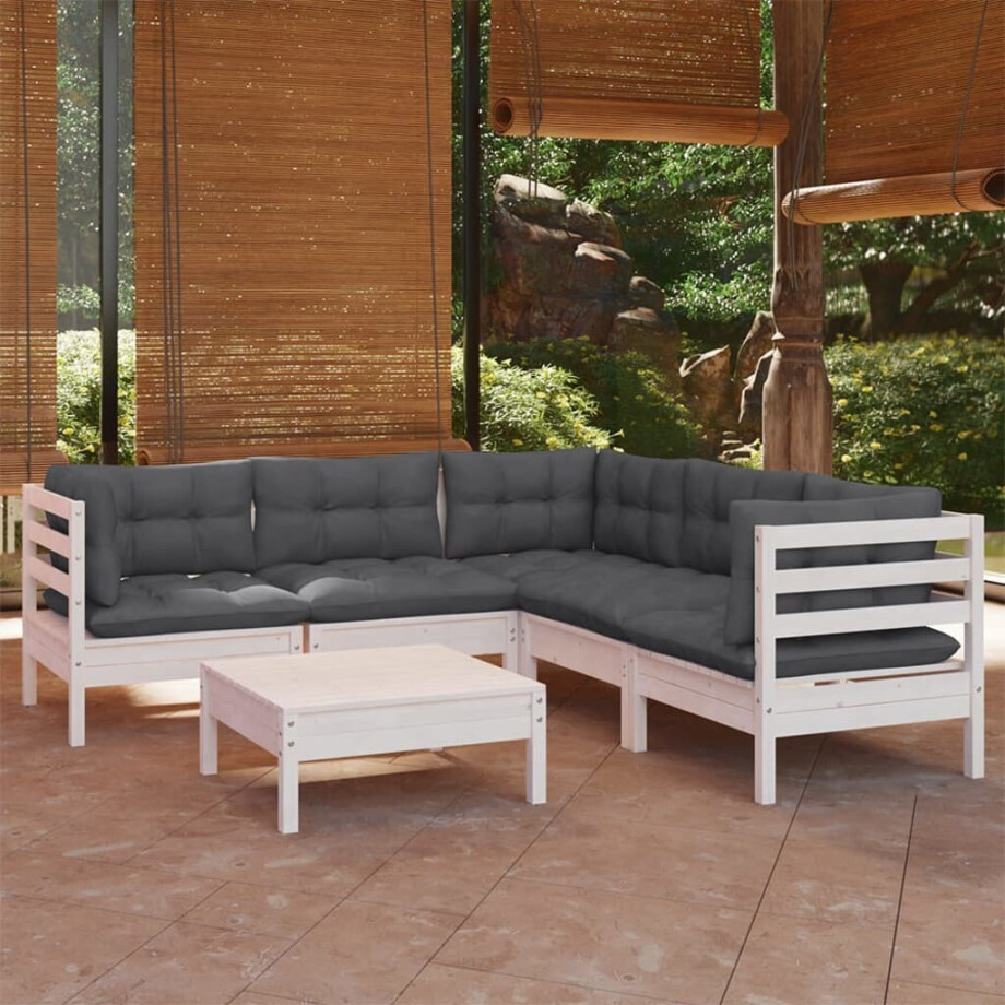 vidaXL 6-delige Loungeset met kussens massief grenenhout wit vidaXL 6-delige Loungeset met kussens massief grenenhout wit afbeelding 1