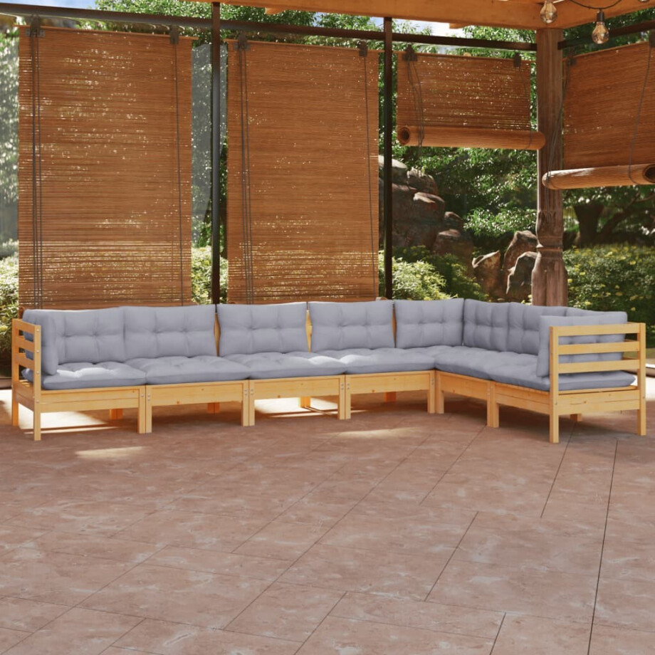 vidaXL 7-delige Loungeset met grijze kussens grenenhout afbeelding 1